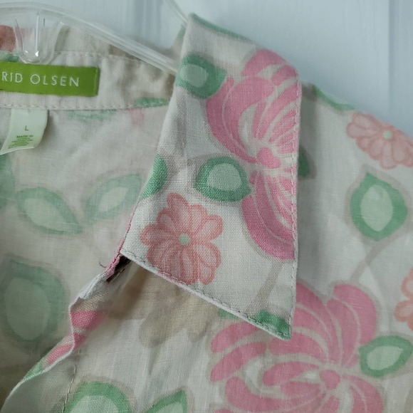 Sigrid Olsen Pastel Floral Linen Button Front Blouse L Boho Norm Core Classic - Picture 4 of 10